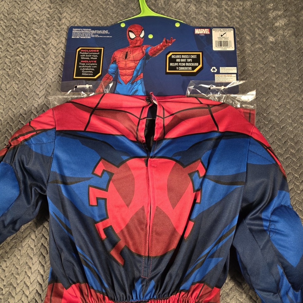 Spider-Man Costume Boys M 8-10 Marvel Muscle Chest Mask Gloves Rubies 2021 New - Picture 6 of 8